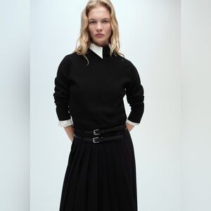 Mango Black perkins-neck sweater with zip NWT